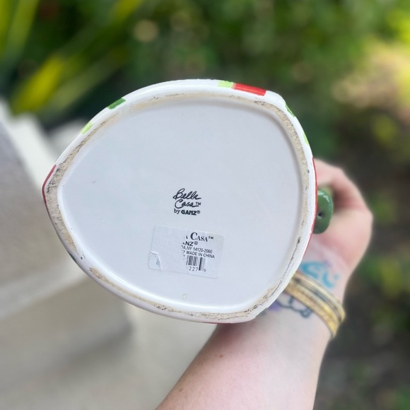 VGC Bella Casa by Ganz. Red Striped Pitcher, Green Handle Polka Dots 9" Holiday - Picture 9 of 10